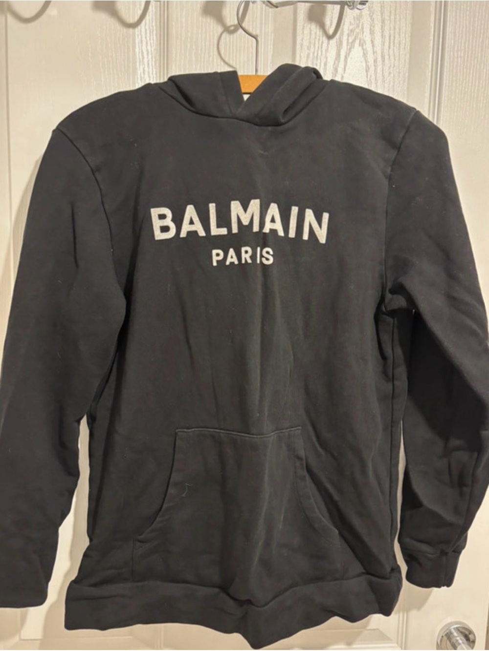 Balmain Black Pullover Hoodie with White Logo